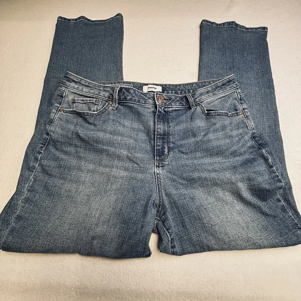 Sonoma Jeans Women’s Sz 18 Curvy Boot Cut Blue Denim Stretch Nice Soft 5 Pocket